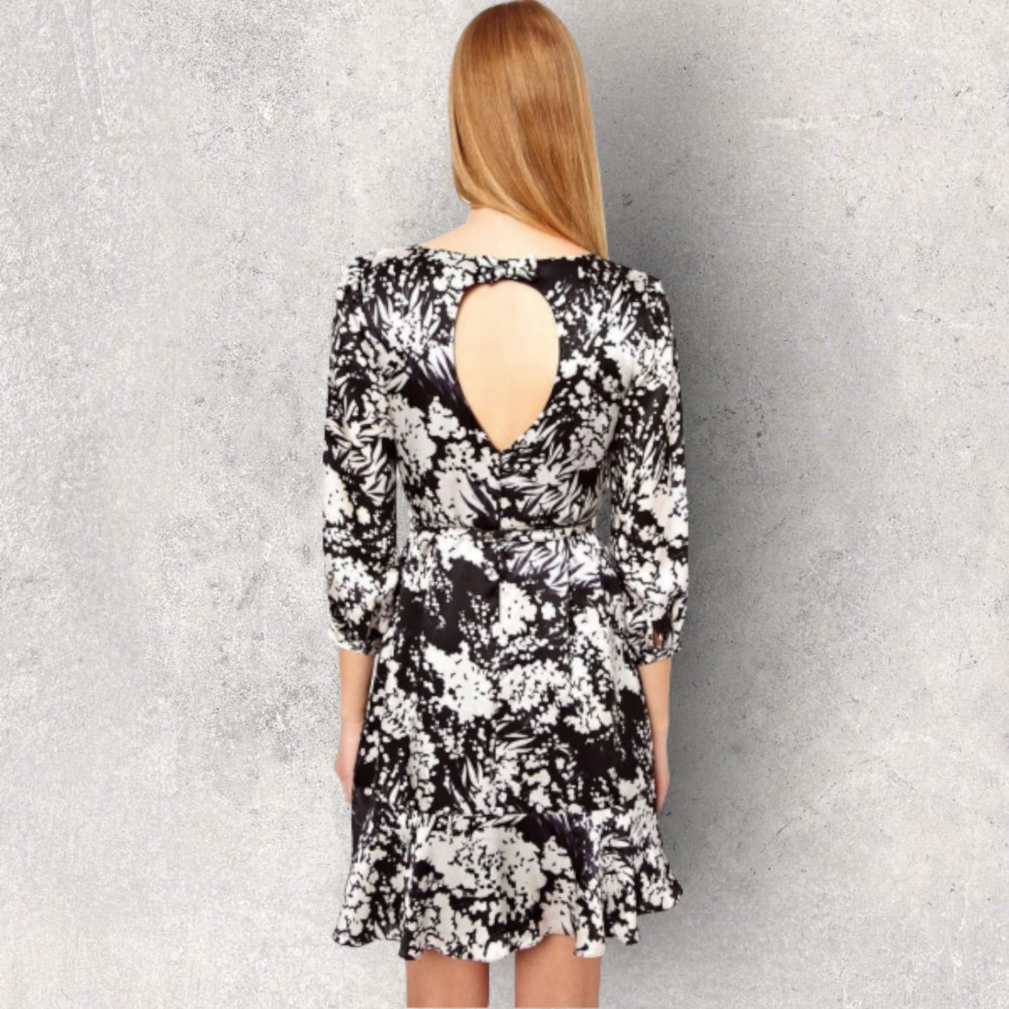 Karen Millen Fluid Print Bow Silk Dress, Black UK 12 US 8 EU 40 BNWT Timeless Fashions