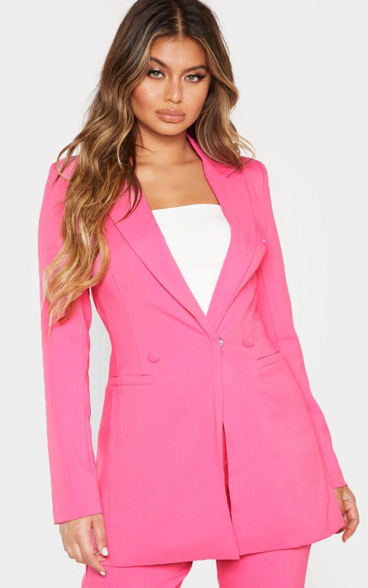 Pretty LittleThing Bubblegum Pink Double Breasted Woven Blazer UK 10 US 6 EU 38 BNWT Timeless Fashions