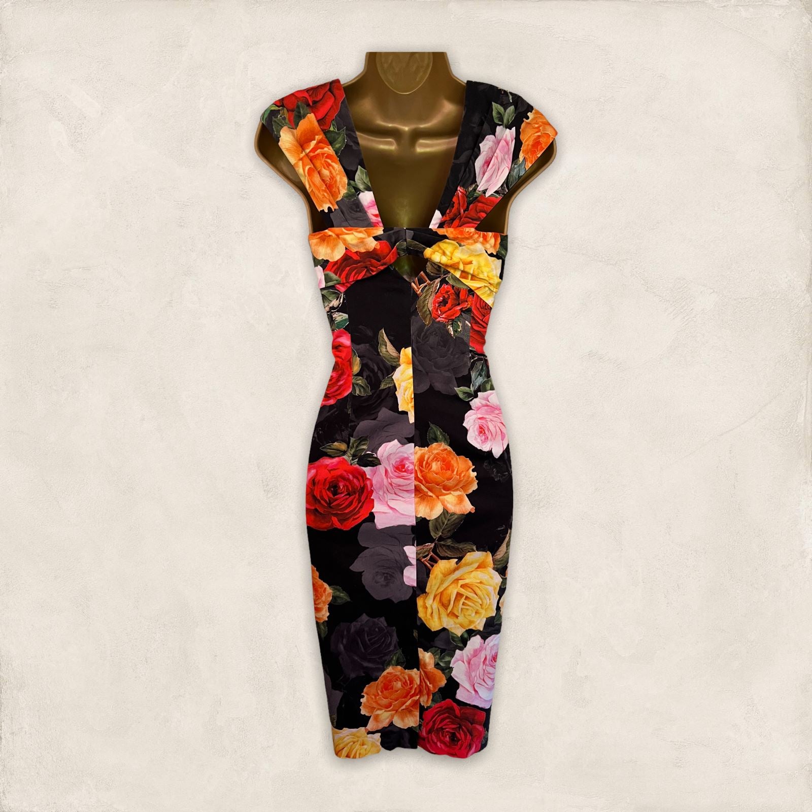 Michaela Louisa Multicoloured Rose Stretch Cotton Dress UK 10 US 6 EU 38 Timeless Fashions