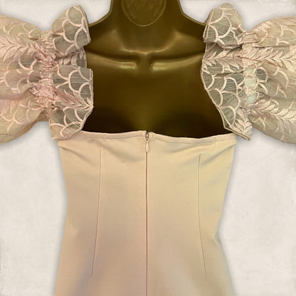 Coast Blush Peach Off The Shoulder Sleeve Bodycon Stretch Dress UK 14 US 10 EU 42 Timeless Fashions