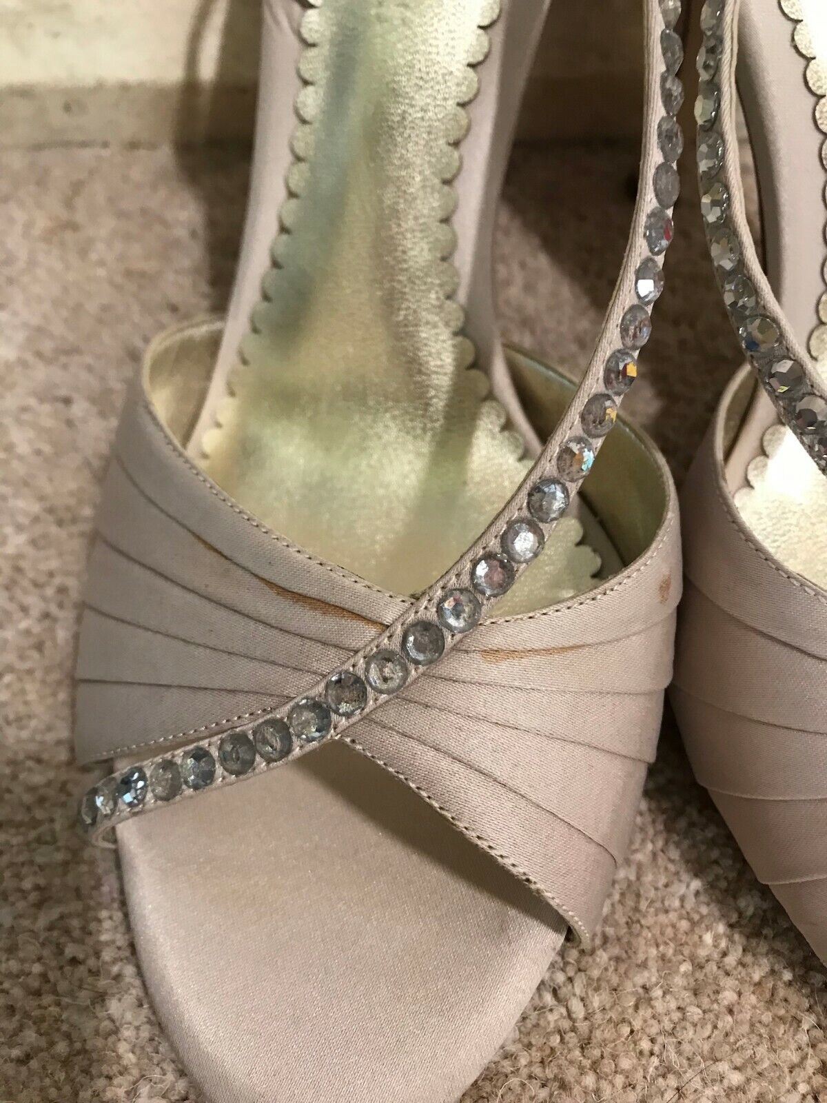 Principles Ladies Beige Silk Slingback Diamante Court Shoes UK 7 US 9 EU 40 Timeless Fashions