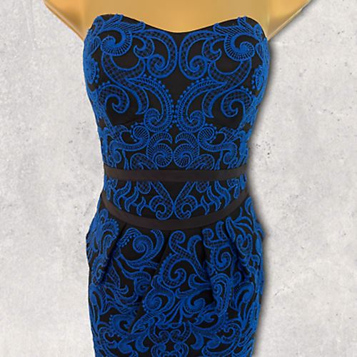 Karen Millen Royal Blue & Black Bodycon Peplum Midi Dress UK 8 US 4 EU 36 Timeless Fashions