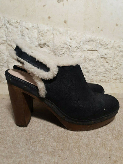 Gerard Darel Ladies Black Suede Sheepskin Mules Clogs Shoes UK 7 US 9 EU 40 Timeless Fashions