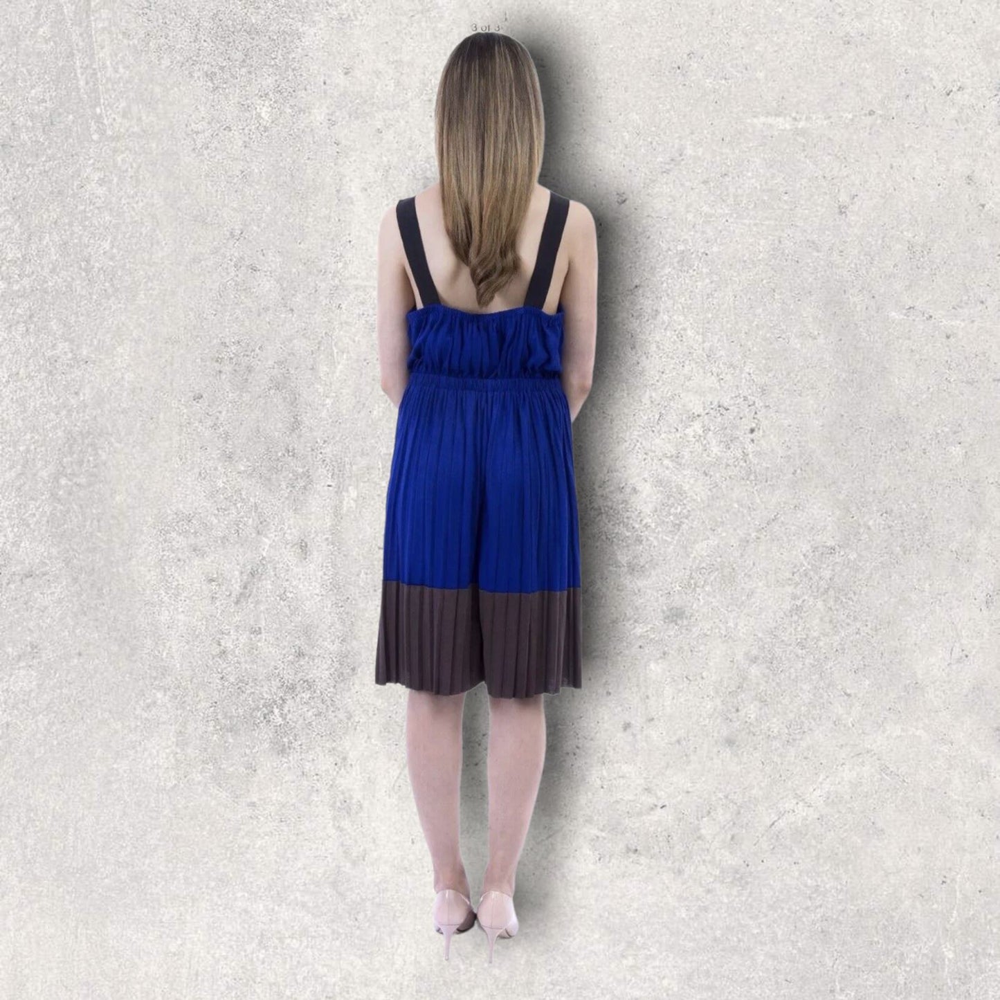 Hoss Intropia Blue & Brown Colour Block Pleated Sundress Size S UK 10 US 6 EU 38 Timeless Fashions