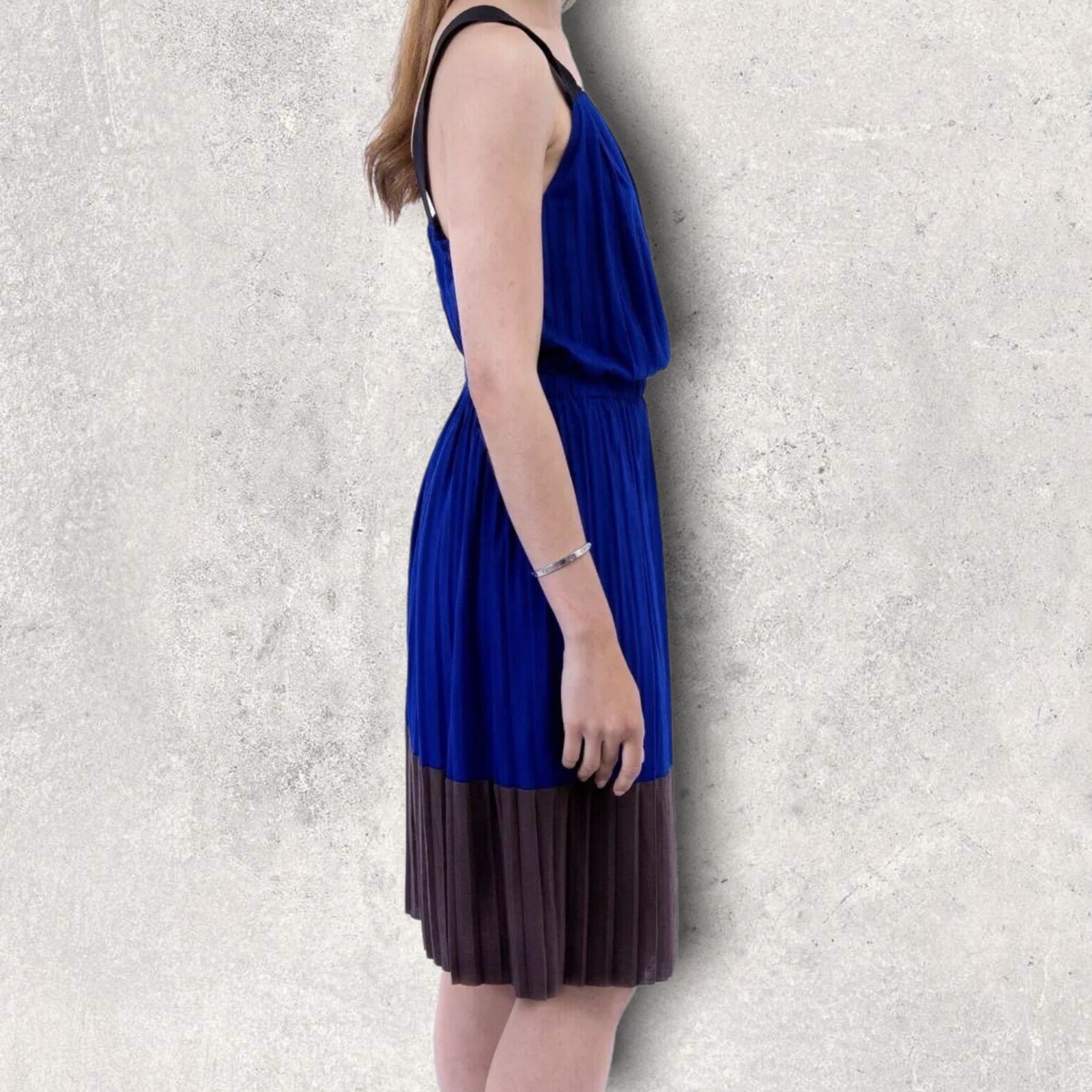 Hoss Intropia Blue & Brown Colour Block Pleated Sundress Size S UK 10 US 6 EU 38 Timeless Fashions
