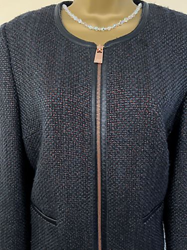 Jaeger Vintage Navy Wool Mix Leather Trim Skirt Suit UK 12 US 8 EU 40 Timeless Fashions