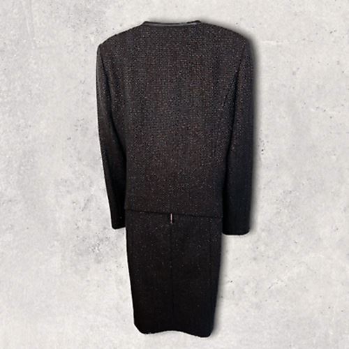 Jaeger Vintage Navy Wool Mix Leather Trim Skirt Suit UK 12 US 8 EU 40 Timeless Fashions