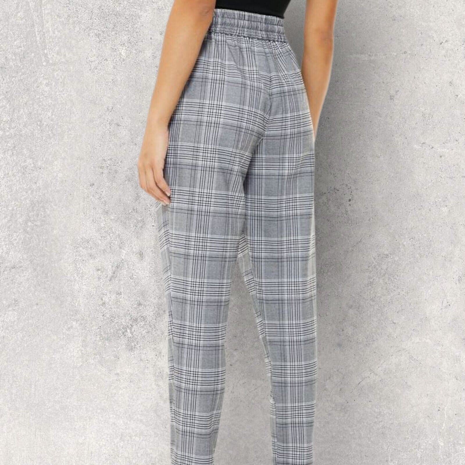 Marie Mero Grey Prince of Wales Check Tapered Trousers UK 14 US10 EU 42 RRP £129 Timeless Fashions
