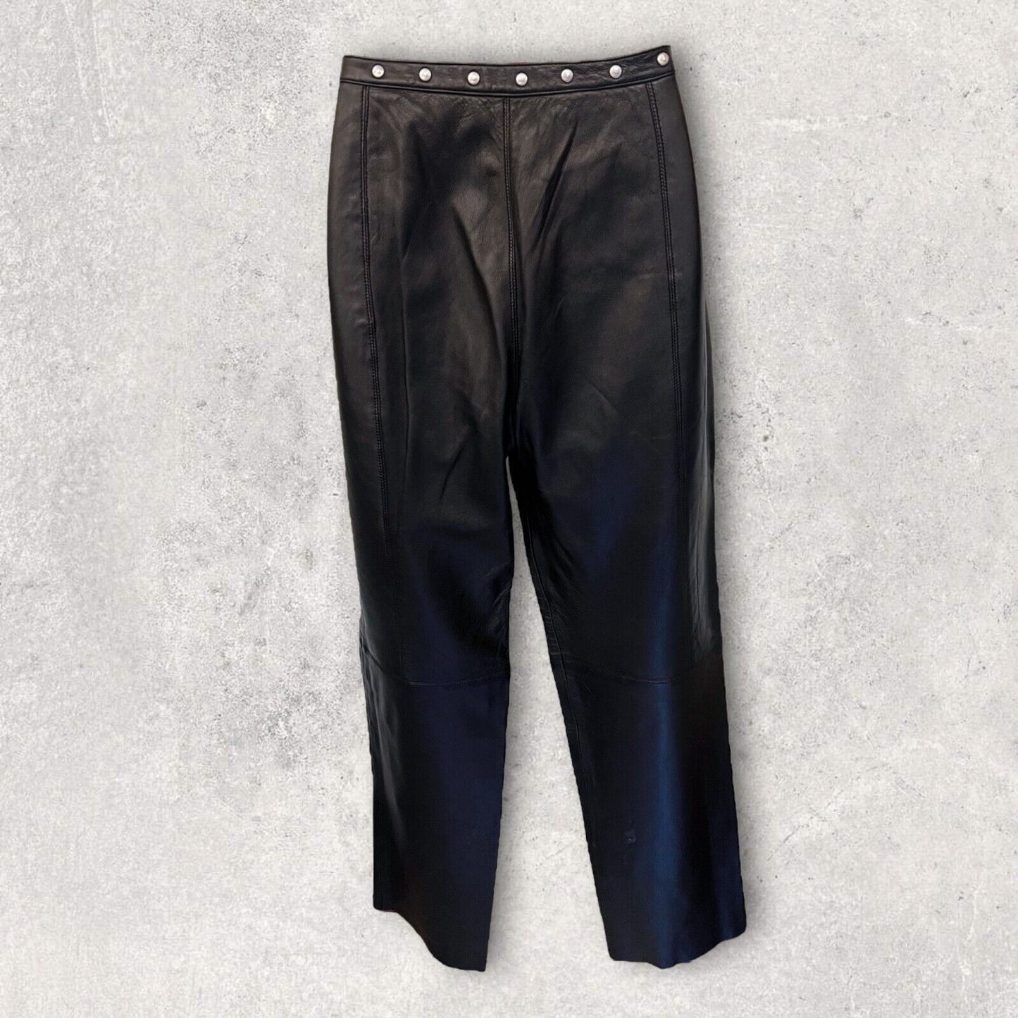 Armani Jeans Womens Black Leather Mid Rise Vintage Trousers UK 14/16 US 10/12 EU 42/44 Timeless Fashions