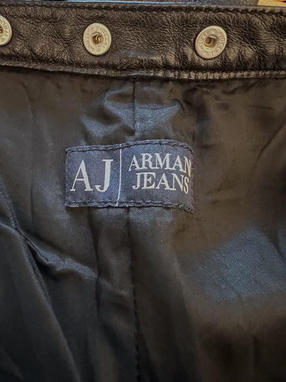 Armani Jeans Womens Black Leather Vintage Trousers UK 14/16 US 10/12 EU 42/44 Timeless Fashions