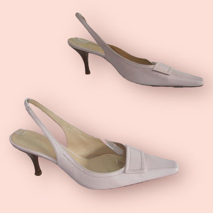 L.K. Bennett Pale Pink Leather Court Shoes Slingback Kitten Heel UK 7 US 9.5 EU 41 Timeless Fashions