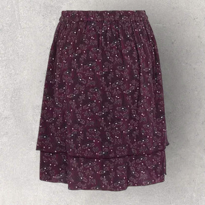 Fat Face Violet Floral Layered Skirt, Dark Plum UK 10 US 6 EU 38 Timeless Fashions