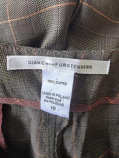 Diane von Furstenberg Womens Brown Plaid Wide Leg Trousers UK 10 US 6 EU 38 Timeless Fashions