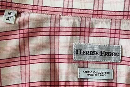 Herbie Frogg Men's Pink & White Check Cotton Shirt Collar 16" Timeless Fashions