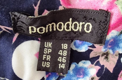 Pomodoro Navy Floral Summer Floral Ankle Length Pants. UK 18 US 14 EU 46 Timeless Fashions