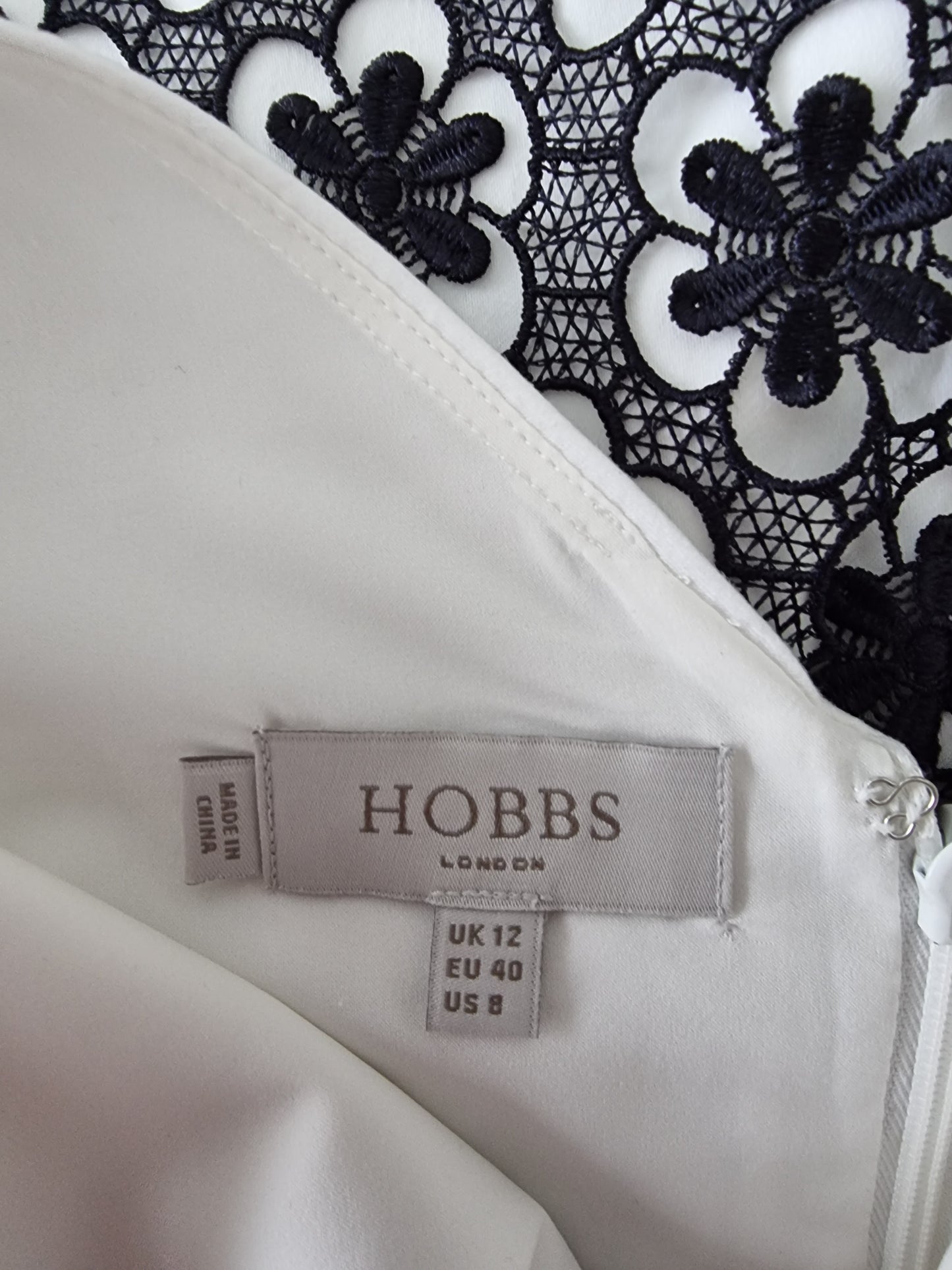 Hobbs Navy & White Lace Dress UK 12 US 8 EU 40 Timeless Fashions