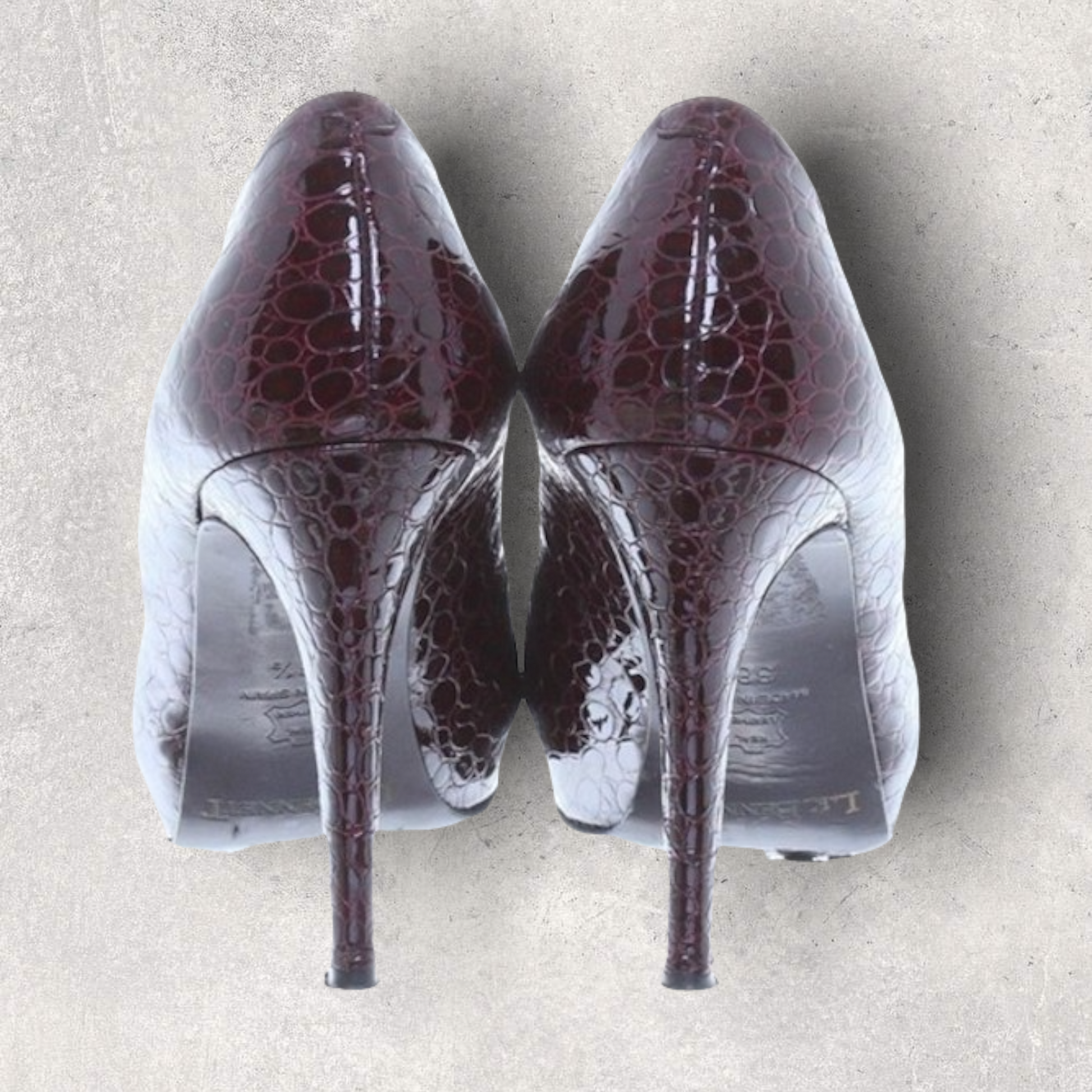 L.K. Bennett Snakeskin Burgundy Leather Peep Toe Court Shoes UK 7 US 9.5 EU 41 Timeless Fashions