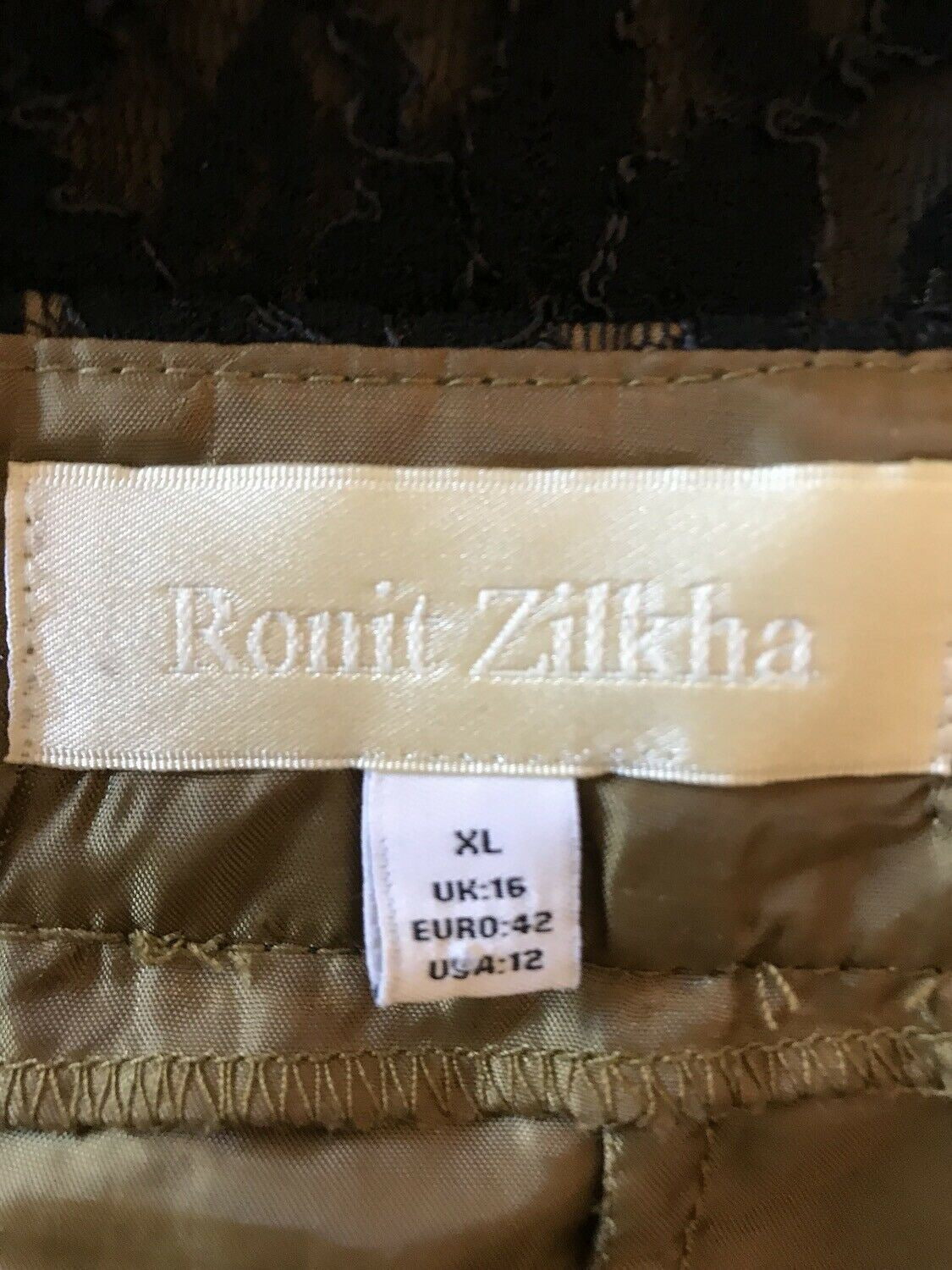 Ronit Zilkha Gold & Black Lace Pencil Skirt UK 16 US 12 EU 44 Timeless Fashions