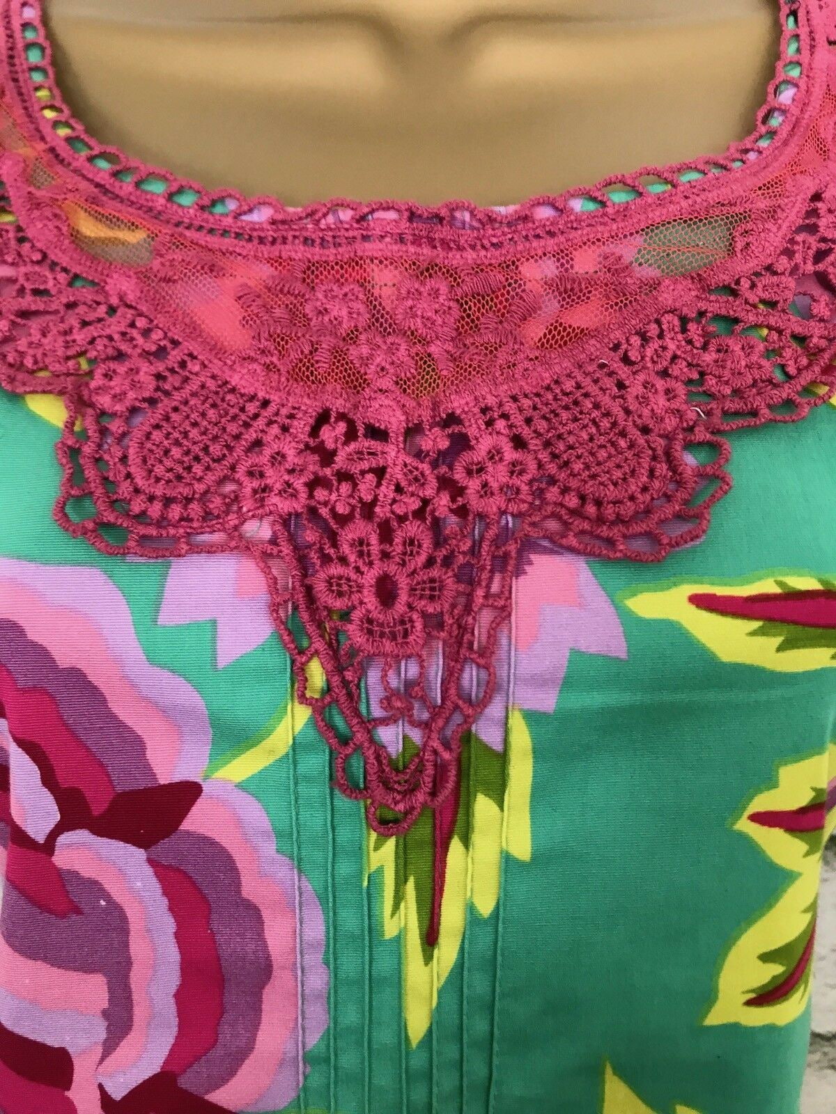 Almatrichi Green & Pink Floral Cotton Dress UK 10 US 6 EU 38 Timeless Fashions