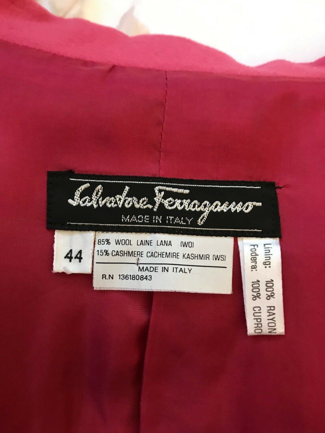 Salvatore Ferragamo Womens Vintage Pink, Wool & Cashmere Jacket UK 12 US 8 EU 40 IT 44 Timeless Fashions