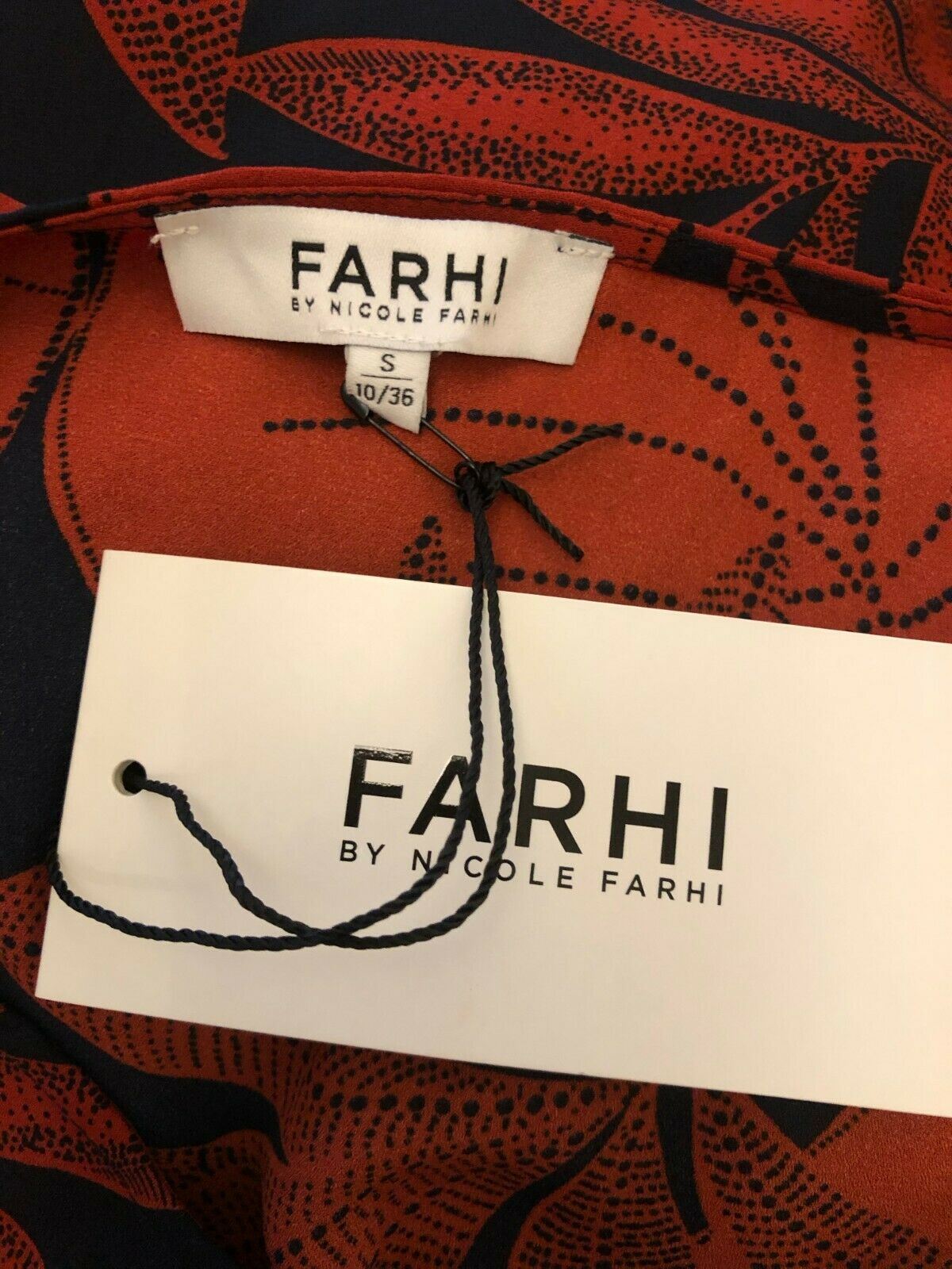 Farhi by Nicole Farhi Black & Rust Leaf Print Top Size S UK 10 US 6 EU 38 Timeless Fashions