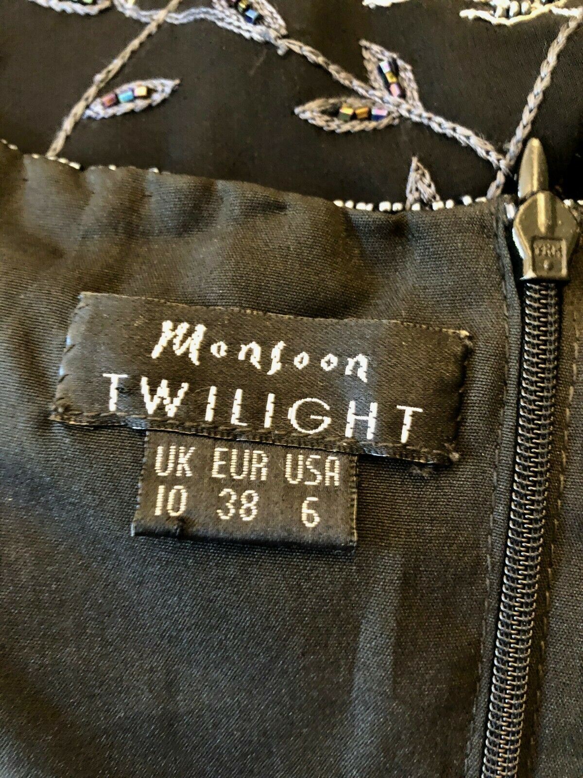 Monsoon Twilight Black Vintage Silk Beaded Skirt & Top Flapper Dress UK 10 US 6 EU 38 Timeless Fashions