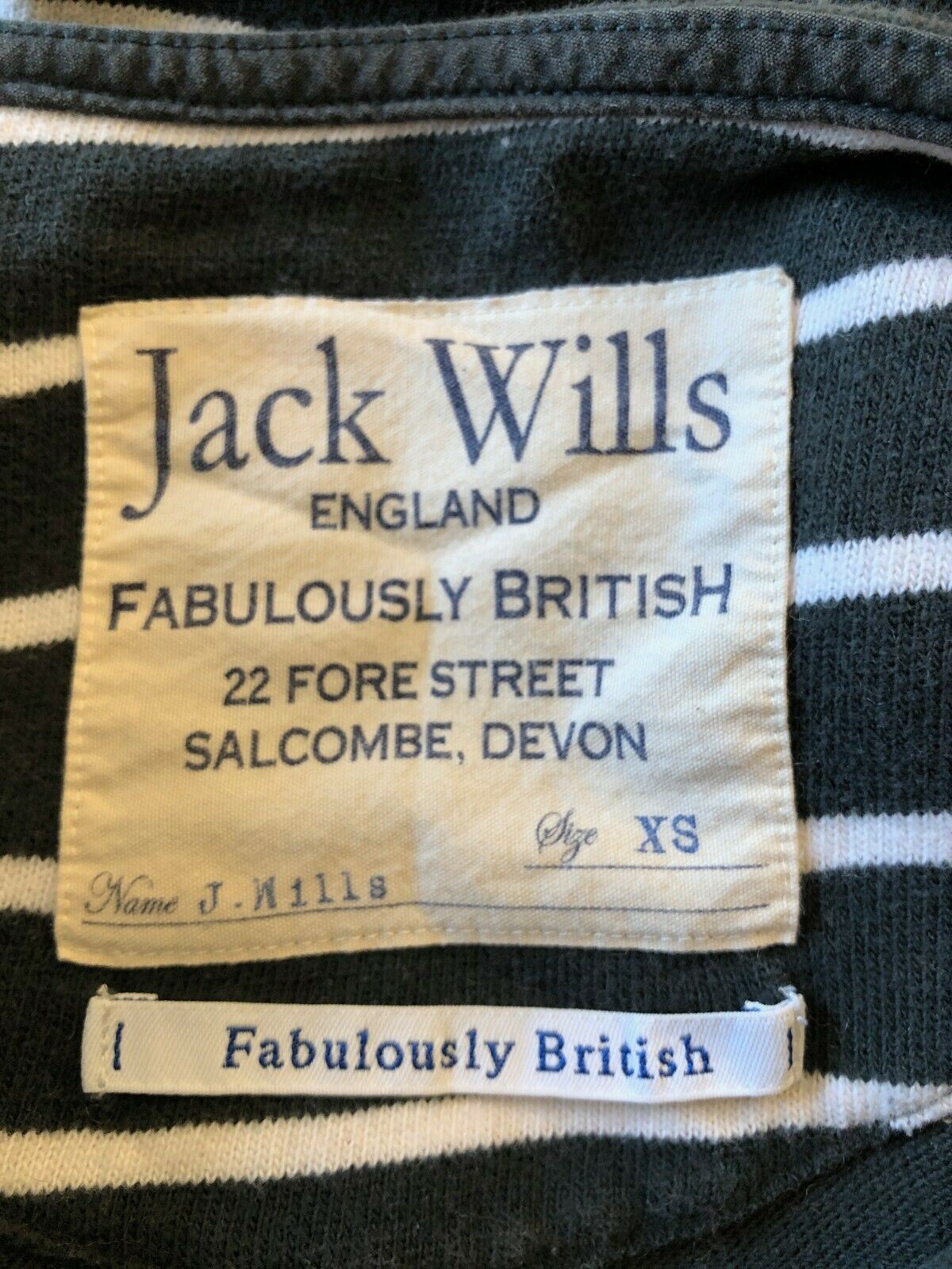 Jack Wills Mens Khaki & White Cotton Long Sleeve Striped Top Size XS Timeless Fashions