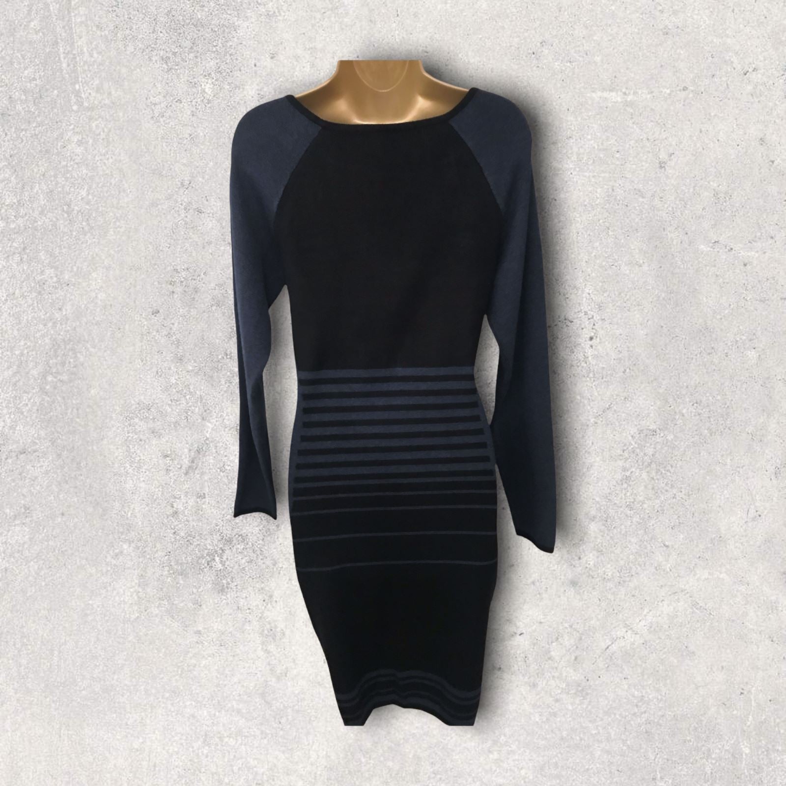 Max Studio Black & Navy Striped Jumper Dress Sz L UK 14 US 10 EU 42 BNWT Timeless Fashions