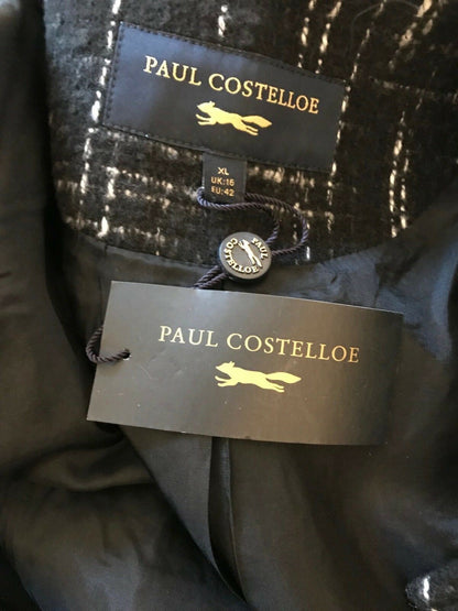 Paul Costelloe Black & White Vintage Zip Wool Blend Jacket UK 16 US 12 EU 44 Timeless Fashions
