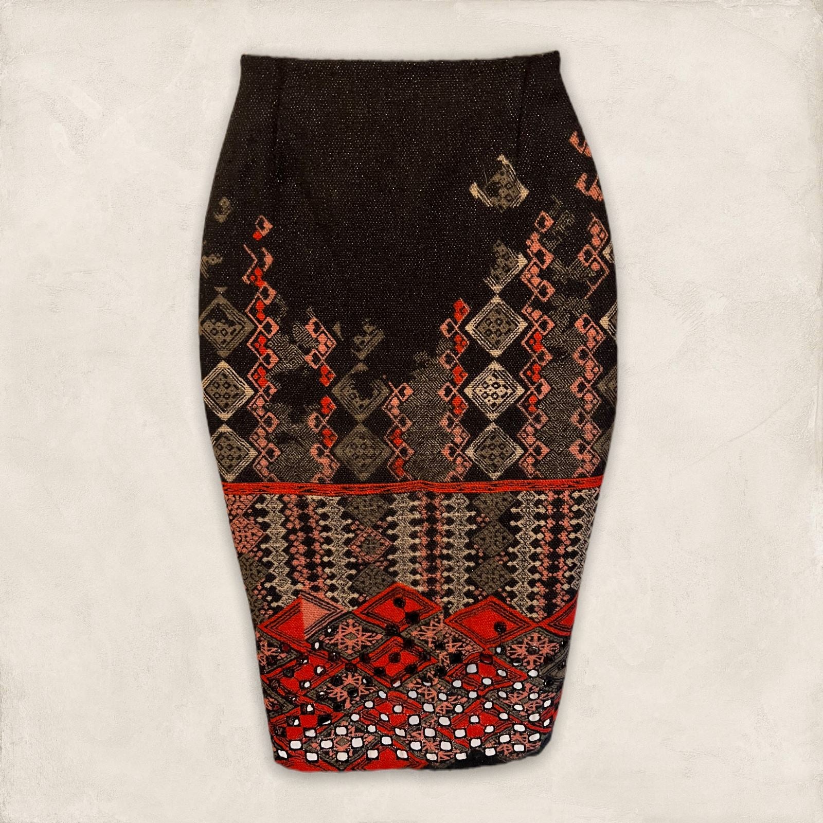 Bazar Christian Lacroix Vintage Black & Red Cut Out Wool Pencil Skirt UK 6 US 2 EU 34 Timeless Fashions