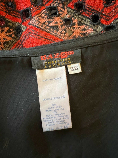 Bazar Christian Lacroix Vintage Black & Red Cut Out Wool Pencil Skirt UK 6 US 2 EU 34 Timeless Fashions