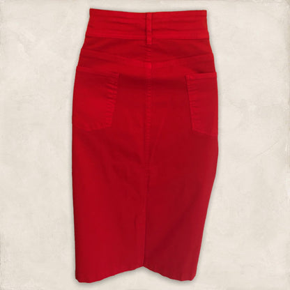 Pomodoro Women's Red Cotton Pencil Skirt UK 16 US 12 EU 44 Timeless Fashions