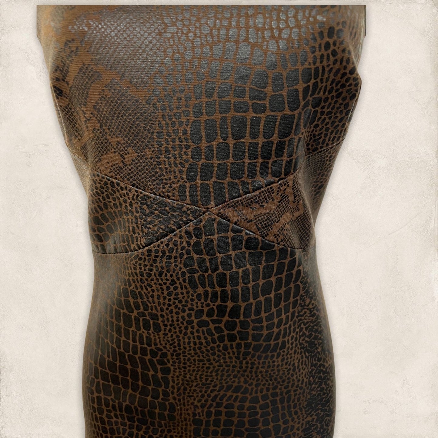 Alexon Vintage Brown Snake Print Leather Look Cap Sleeve Pencil Dress UK 12 US 8 EU 40 Timeless Fashions