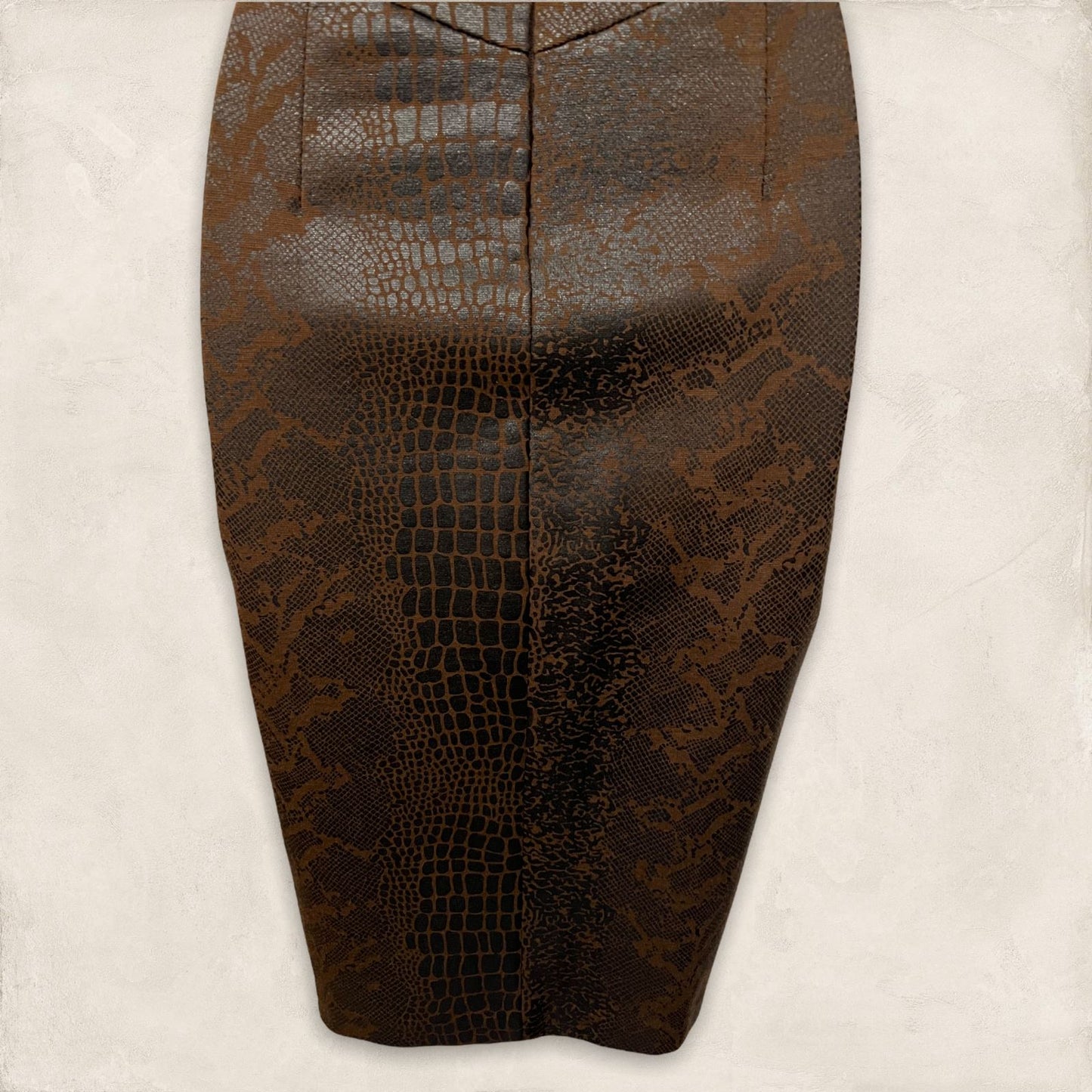 Alexon Vintage Brown Snake Print Leather Look Cap Sleeve Pencil Dress UK 12 US 8 EU 40 Timeless Fashions