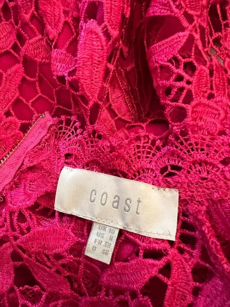 Coast Cerise Pink Crepe, Lace Bodice Pencil Dress UK 10 US 6 EU 38 Timeless Fashions