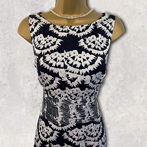 Monsoon Navy Blue & White Cotton Mix Sleeveless Summer Dress UK 10 US 6 EU 38 Timeless Fashions