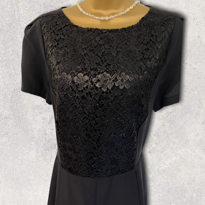 Gerard Darel Black Lace Short Sleeve Pencil Dress UK 16 US 12 EU 44 Timeless Fashions