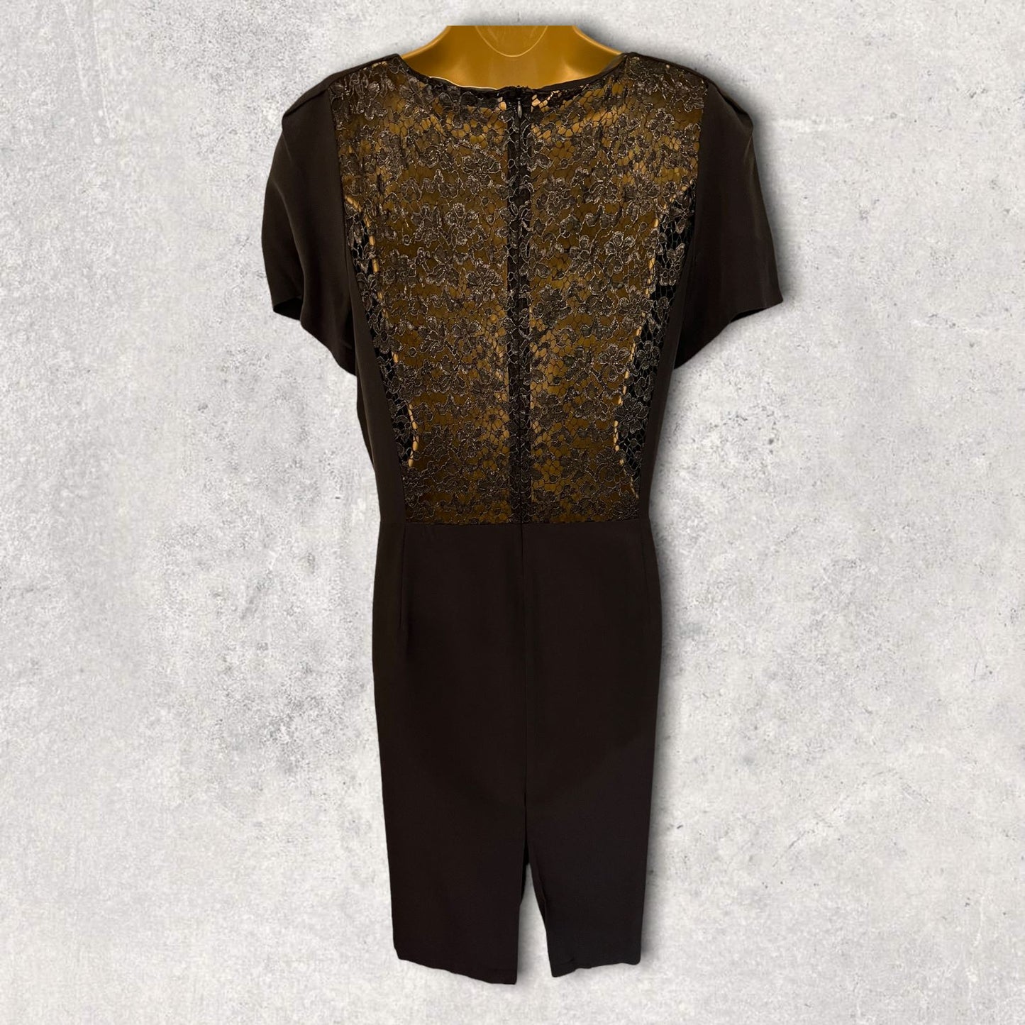 Gerard Darel Black Lace Short Sleeve Pencil Dress UK 16 US 12 EU 44 Timeless Fashions