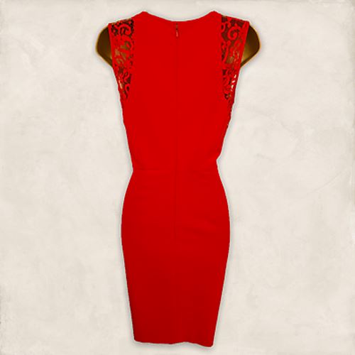 Whistles Red Lace Detail Sleeveless Occasion Dress UK 8 US 4 EU 36 Timeless Fashions