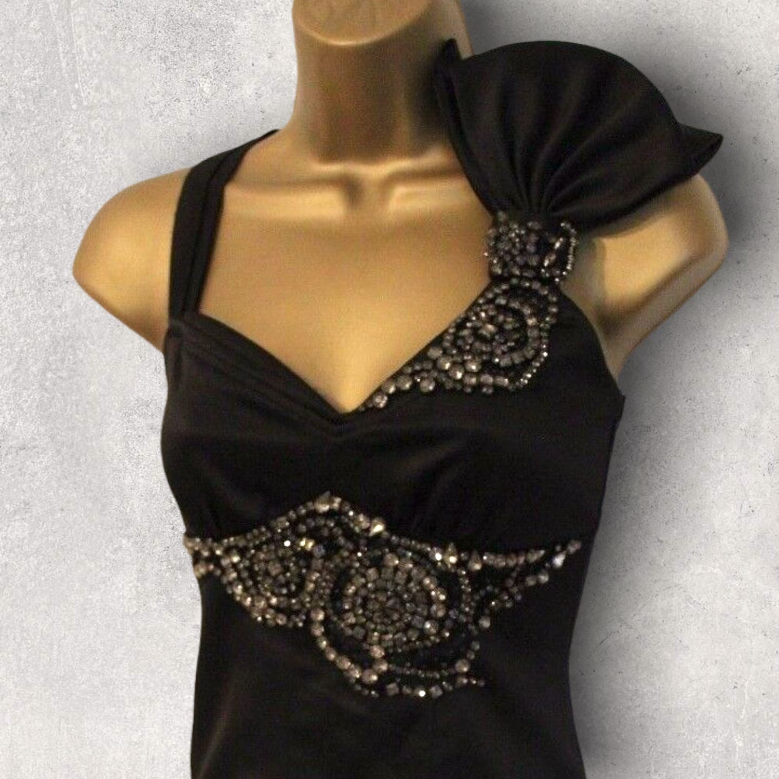 Karen Millen Black Satin Diamanté Bow Dress UK 12 US 8 EU 40 Timeless Fashions