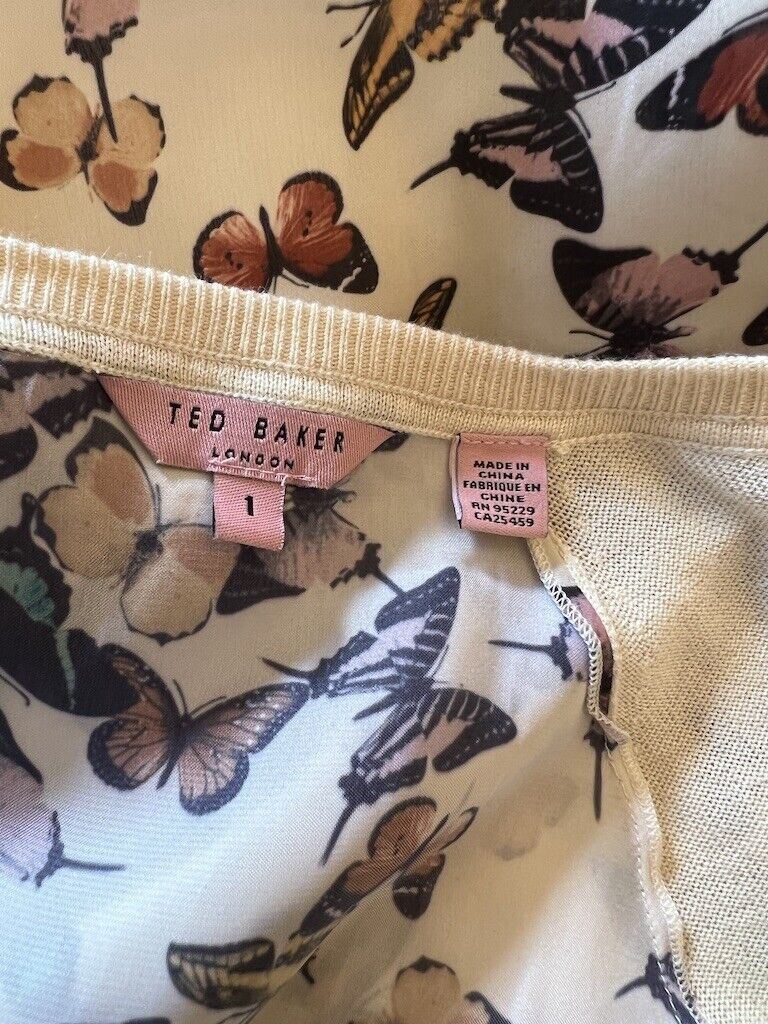 Ted Baker Cream & Multicoloured Silk & Angora Long Sleeve Waterfall Cardigan Size 1 UK 8 US 4 EU 36 Timeless Fashions