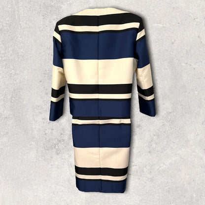 Linea Navy, Ivory & Black Colour Block Dress Jacket Suit UK 12 EU 40 US 8 Timeless Fashions