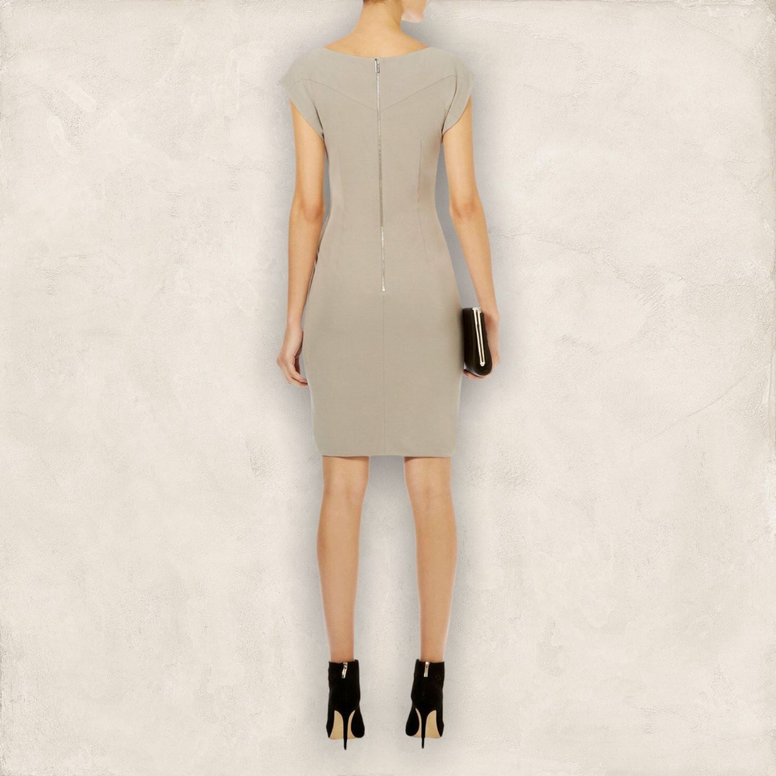 Karen Millen Taupe Jersey Folded Stretch Mini Dress UK 12 US 8 EU 40 BNWT Timeless Fashions