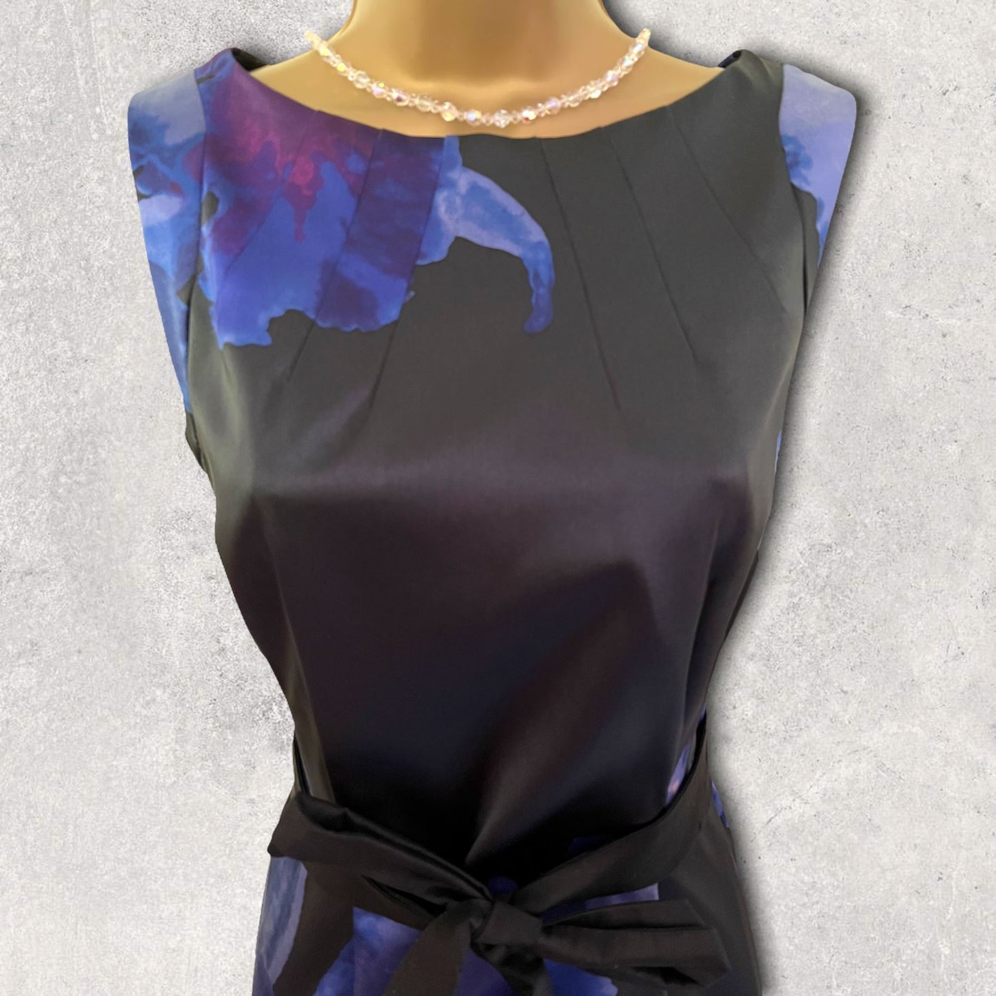 Coast Black & Blue Floral Satin Sleeveless Dress UK 10 US 6 EU 38 Timeless Fashions