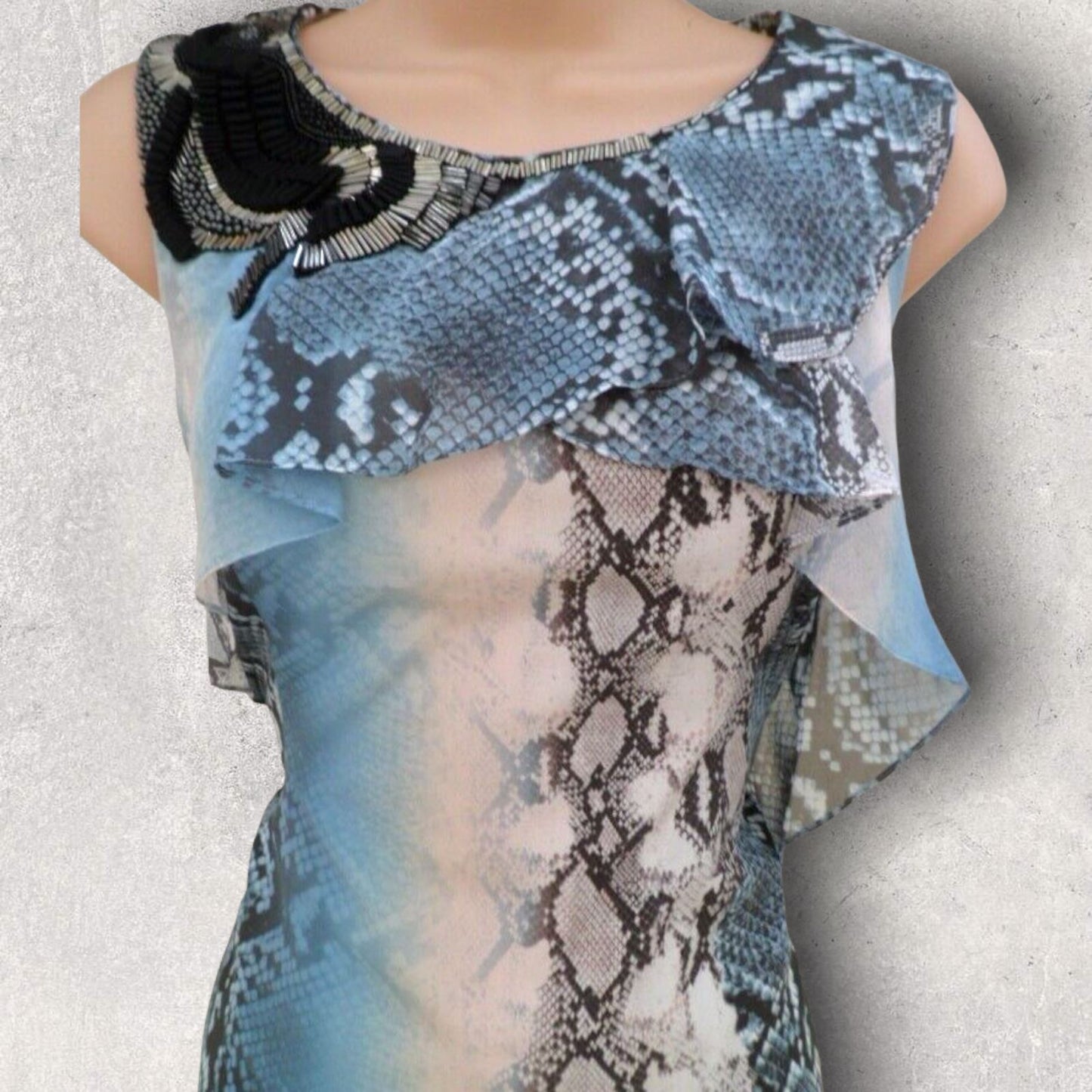Karen Millen, Snake Print, Silk Embellished Dress UK 12 US 8 EU 40 BNWT Timeless Fashions