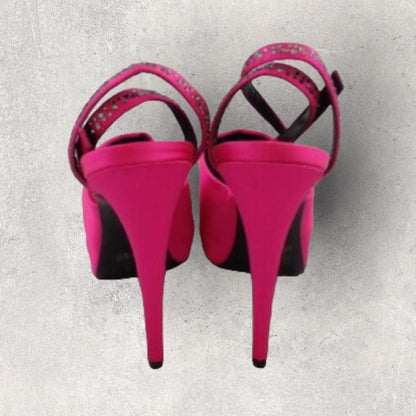 Reiss Ladies Fuschia Pink Satin Stiletto Crystal Peep Toe Shoes UK 6 Timeless Fashions