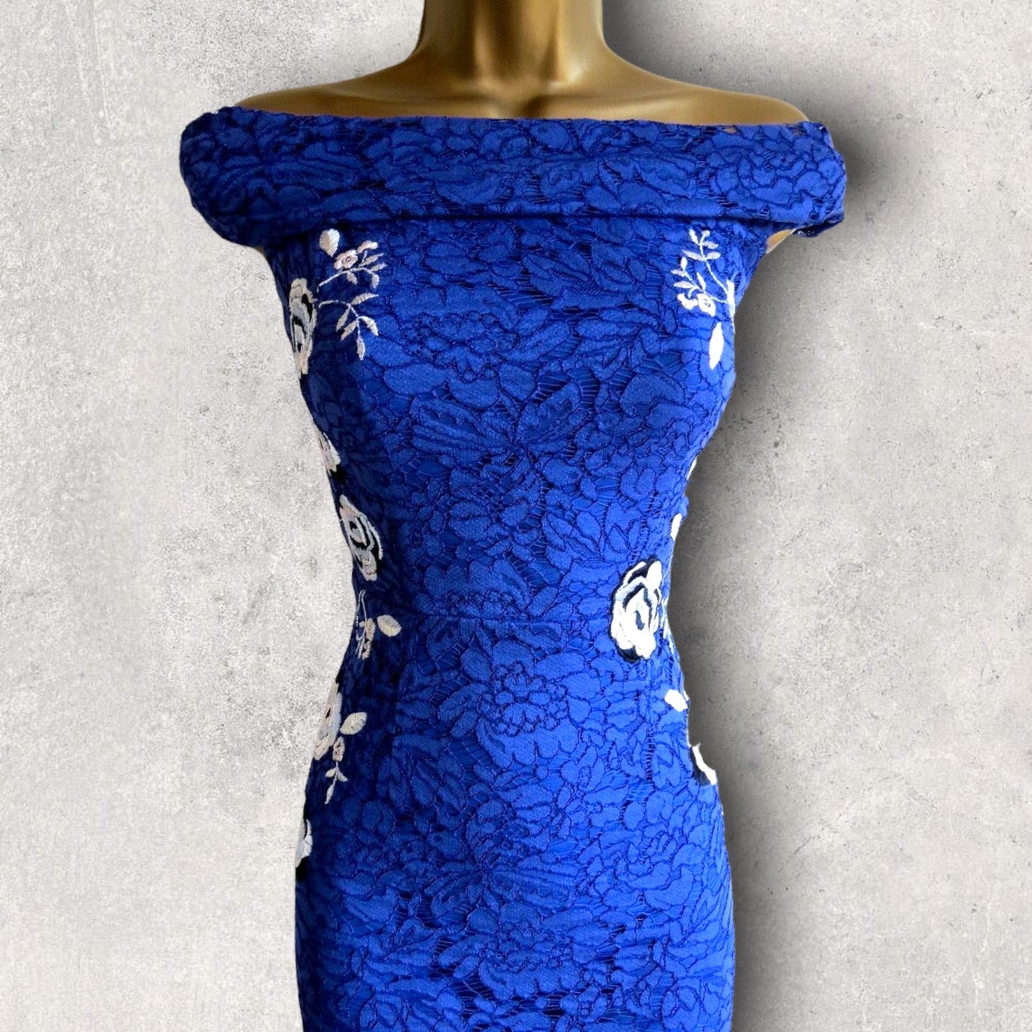 Coast Justina Royal Blue Lace Bardot Pencil Dress UK 10 US 6 EU 38 RRP £150 Timeless Fashions