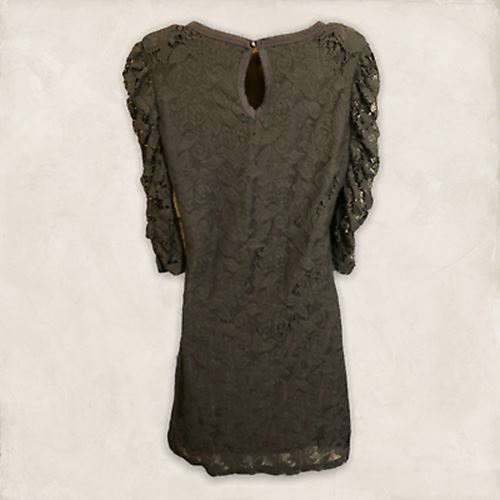 Vero Moda Womens Khaki/Grey Lacy Ruched Sleeve Dress Size L UK 12/14 EU 40/42 Timeless Fashions