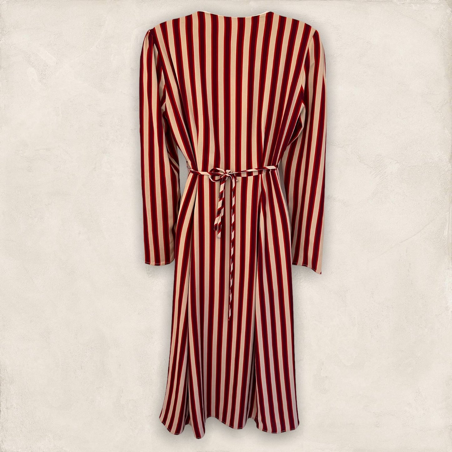 Glamorous Berry Red & Cream Striped Long Sleeve Wrap Dress UK 10 US 8 EU 38 Timeless Fashions