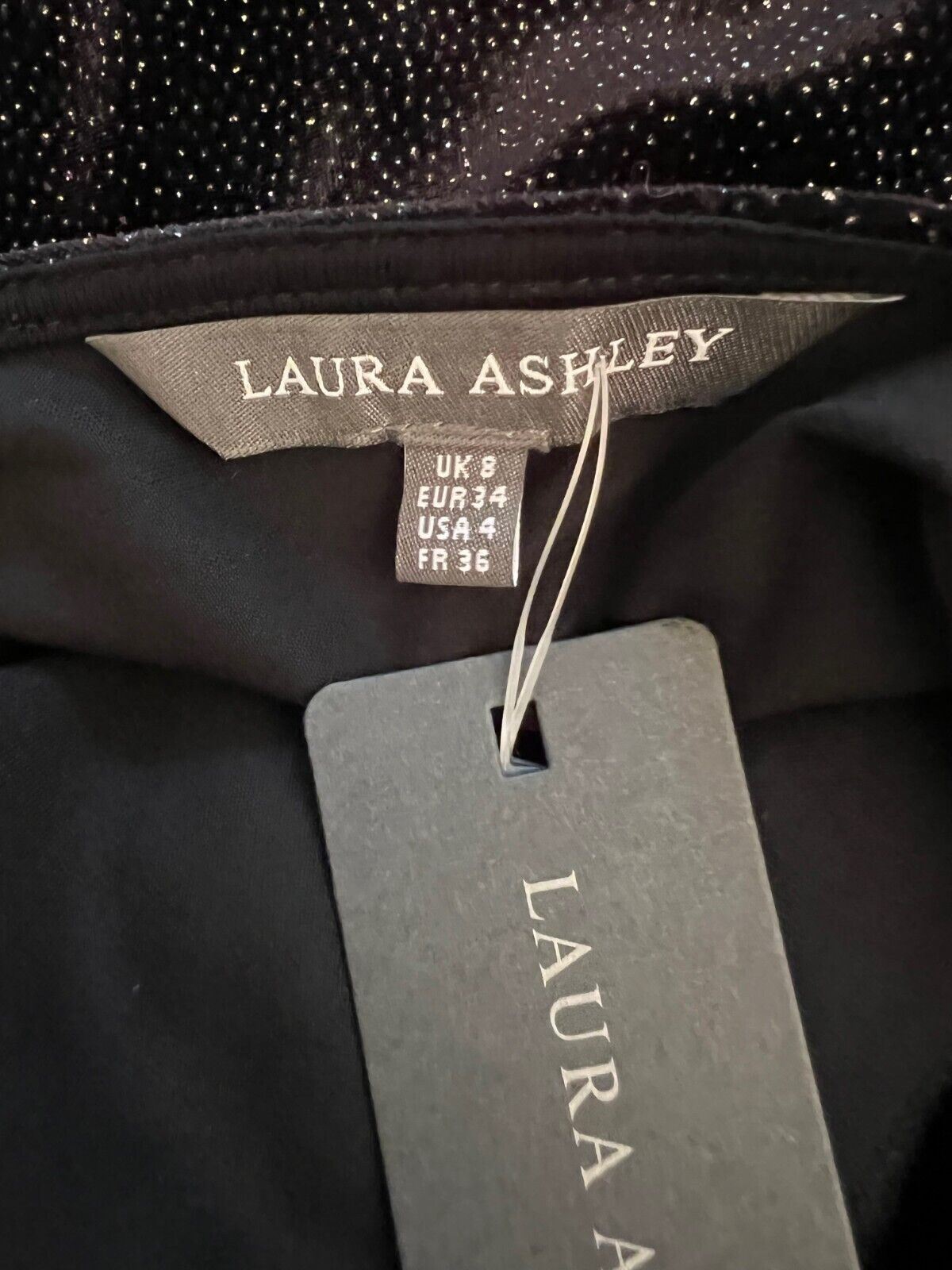 Laura Ashley Ladies Black Sparkly V Back Fit & Flare Dress UK 8 US 4 EU 36 Timeless Fashions